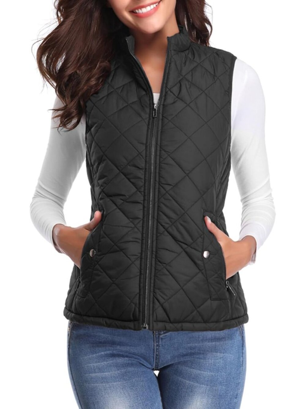 Women's Quilted Vest Lightweight Puffer Stand Collar Zip Gilet